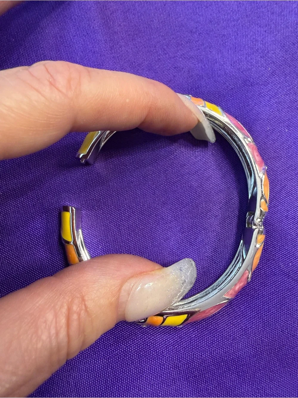 Park Lane Sunset Bracelet Enamel Crystal Hinged Bangle Pink Orange Yellow